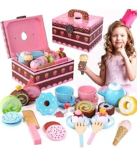 Lawcephun Montessori Wooden Tea Party Set for Little Girls  Age 3 to 6  30pcs