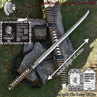 Ashen Edge Custom AUS-10 Steel Sword Paracord Wrapped D2 Tool Steel Steel Guard