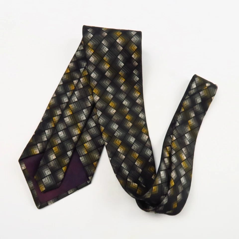 Vintage Don Loper Black Brown Gold Geometric Diamonds 57x3.75 Professional - Image 4 of 4