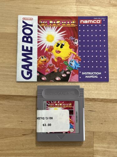 Ms. Pac-Man W/ Manual Nintendo Game Boy Original Gameboy Tested & Working .