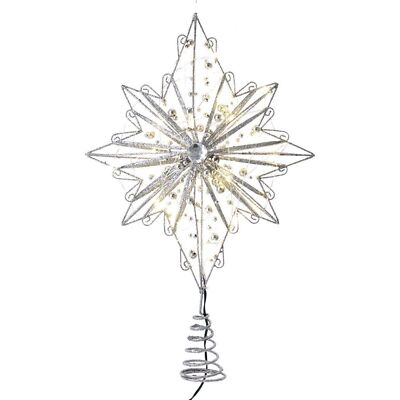 Kurt Adler 15.5-Inch 30 Fairy Light Silver Star Tree Topper