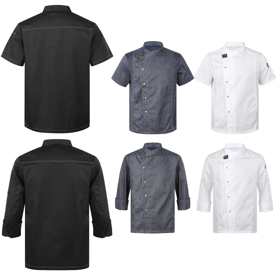 Unisex Men's Chef Coat Jacket Women Kitchen Cooking Work Chef Shirt Tops Uniform - Image 3 of 3
