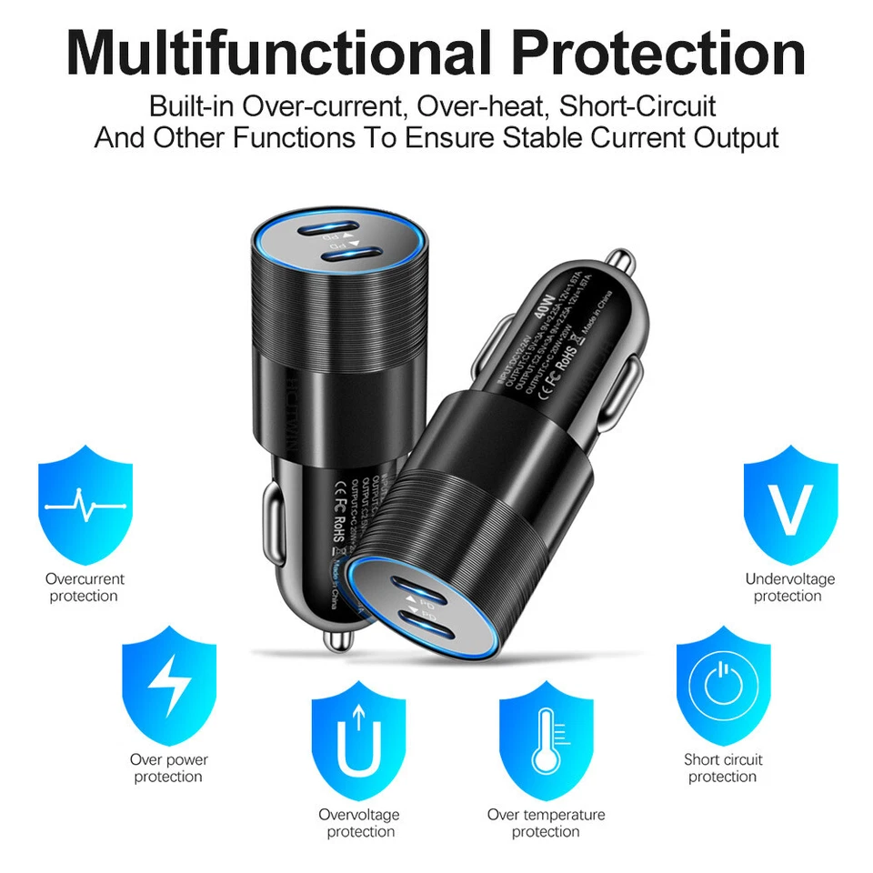 Dual Type C Car Charger Adapter PD USB C To C Cable For Samsung S23 S22 S21 S20 - Image 2 of 4