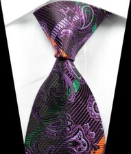 Hot Classic Paisley Purple Green Gold JACQUARD WOVEN 100 Silk Men's Tie Necktie