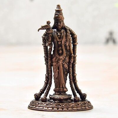 Handmade Copper Meenakshi Devi Idol Statue Rich Patina Antique Finish 2.9''