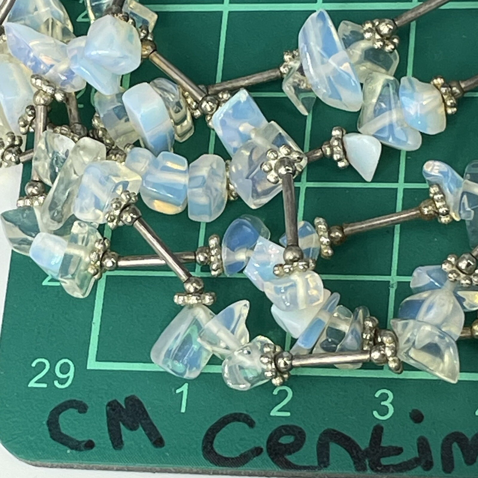 opalite chip necklace multi-layer silver plated b… - image 11