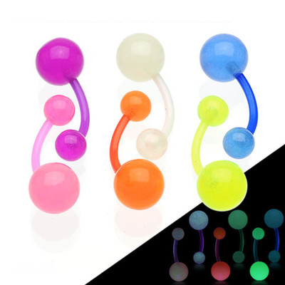 6 Pc Glow In Dark Balls Navel Belly Button Rings with BioFlex Barbell 14g