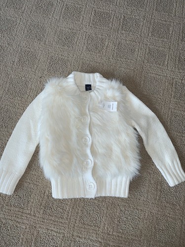 Faux Fur Button Cardigan Sweater Size 