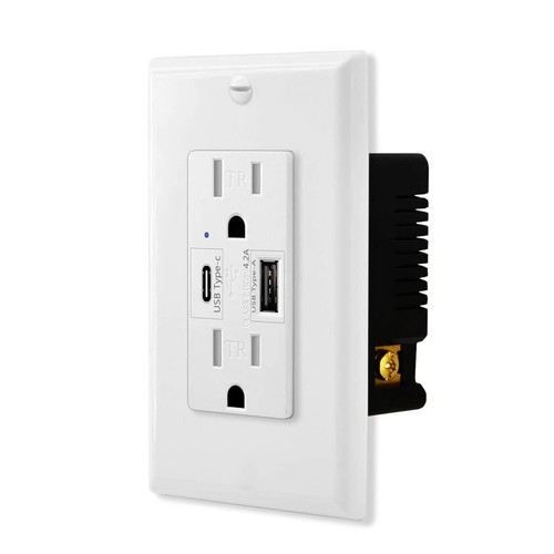 Cargador USB toma de pared tipo A y tipo C receptáculo dúplex resistente a la manipulación blanco - Imagen 22 de 24