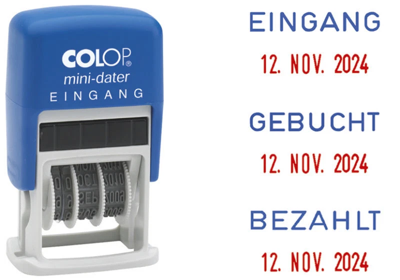 Colop Datumstempel Minidater S160 Wortbandstempel Stempel blau/rot Textstempel
