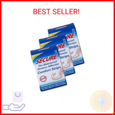 Secure Comfort Strips Waterproof Denture Adhesive - Zinc Free - Extra Firm Hold 
