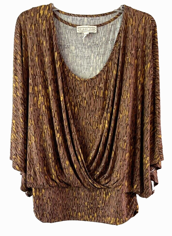 The Muses Closet Knit Shirt Banded Bottom Sz M Brown Pull On
