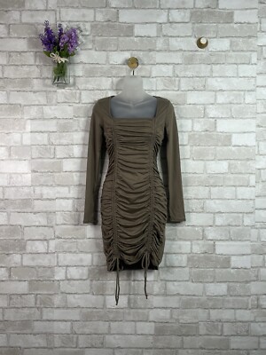 NWT Fashion Nova Date Night Fit Long Sleeve Mini Dress Taupe - Main Image