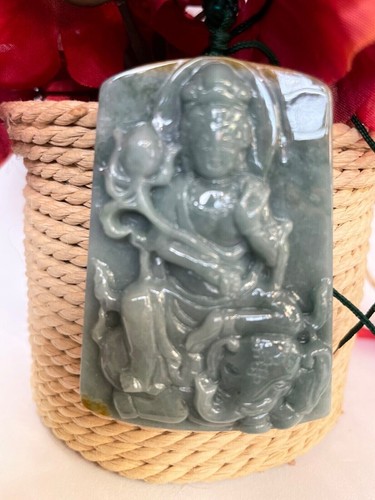 Amuleto Ciondolo Guan Yin Giada Rossa Verde 60x42mm Dea della Compassione Buona Fortuna - Foto 11 di 12