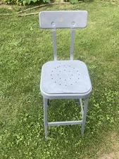 Vintage Gray LYON Industrial Metal High Back Stool Chair steampunk w/back rest