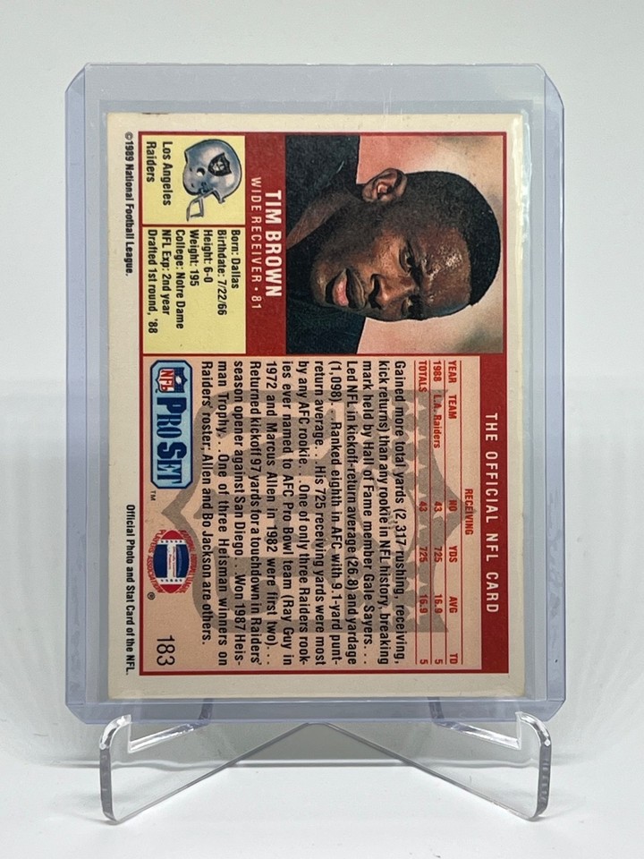 1989 Pro Set Tim Brown #183 Rookie Card RC Los Angeles Raiders | eBay