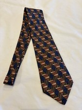 Countess Mara Silk Tie Diamond Geometric Pattern Black &Silver Made in USA