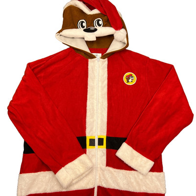 Buc-ee's Bucky Beaver Santa Claus Full Suit Adult L/XL Fleece Costume One Piece