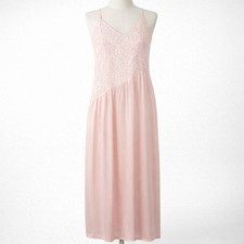 Vtg Pink Lace Full Slip Dress Cami Chemise Nightie Babydoll Lingerie L Romantic