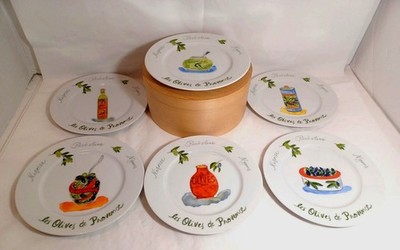 Crate & Barrel LES OLIVES DE PROVENCE 7.5'' Appetizer Plate Set of 6 Revol France