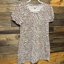 Nine West Womens Medium Beige Brown Leopard Print Puff Sleeve Soft Dress