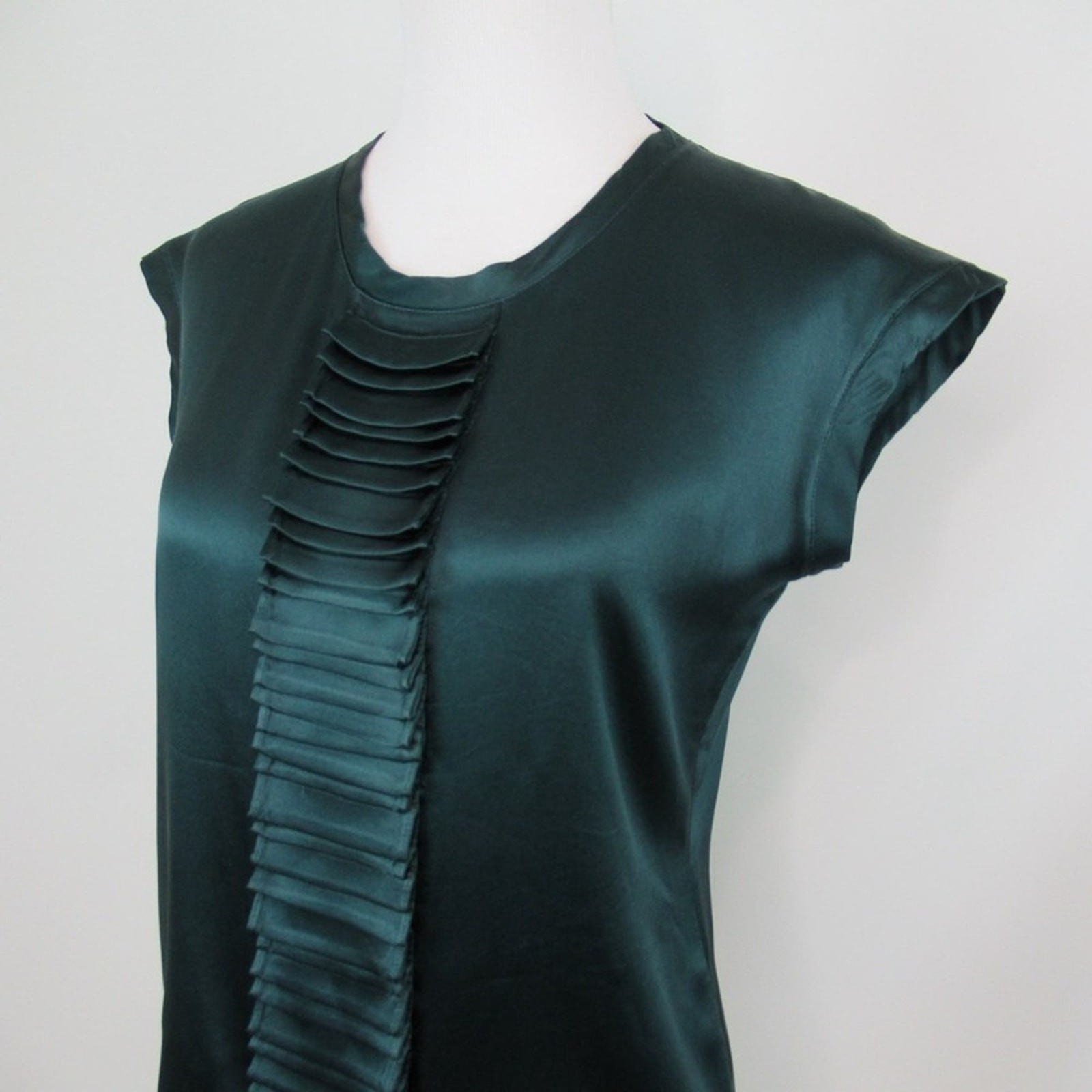 YVES SAINT LAURENT blusa donna verde in seta con cappuccio e maniche taglia small