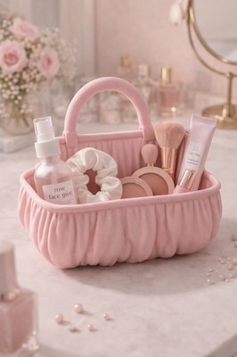 Rosa Make-up Organizer Korb - Niedliche Kosmetik Aufbewahrung - 5 Zoll