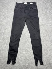 FRAME Le High Skinny Jeans Womens 25 Black High Rise Raw Hem Stretch Denim USA