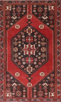 Vintage Red Rug 4x7 Wool Handmade Geometric Traditional Carpet for Any Room