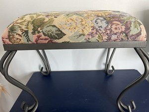 Vintage Floral Stool Wrought Iron Cushion Pastels
