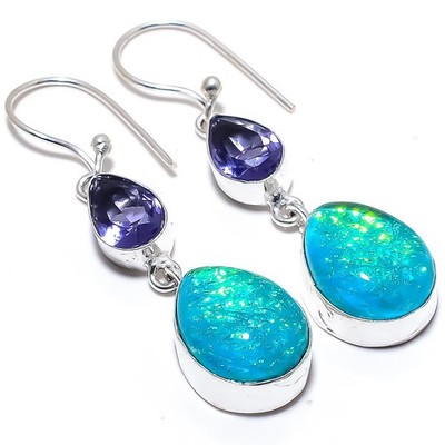 Triplett Feueropal, Tansanit Edelstein 925 Sterlingsilber Schmuck Ohrring 2,4...
