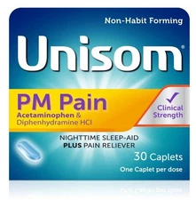 Unisom PM Pain Caplets (30 Ct), Acetaminphen & Diphenhydramine HCI BB- 08/2026