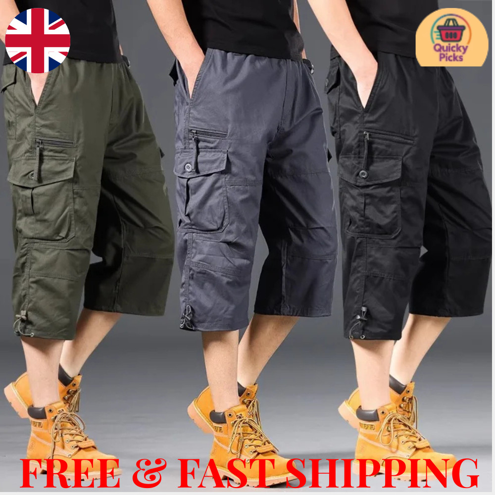 Pantalones cortos capri cargo para hombre holgados cintura elástica tácticos para correr al aire libre