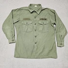 Vintage 60s 70s OG 107 Sateen US Army Military Fatigue Shirt 16.5 x 32 Vietnam L