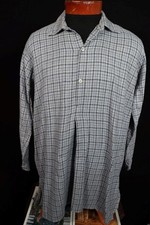 Camicia Vintage Anni 60 Euro Lunga Grigia Blu In Cotone A Quadri Taglia Piccola