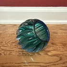 Vintage Alfredo Barbini Murano Ribbed Melon Turquoise Lime  Green Glass Art Vase