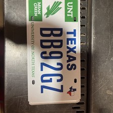 Expired Texas License Plate. University of North Texas  Mean Green