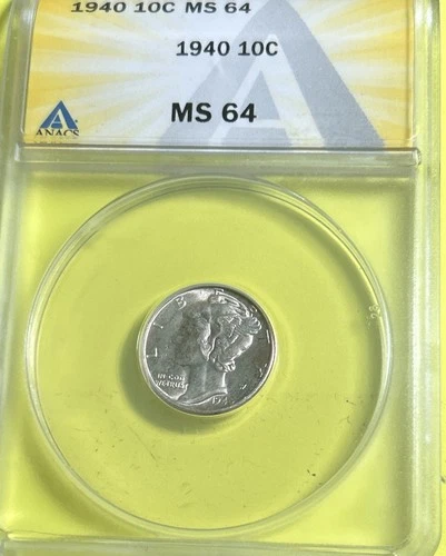 1940 Mercury Dime, ANACS MS 64, Free Shipping