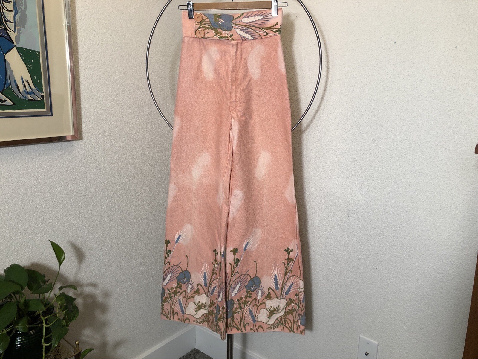 Vintage Floral BELL BOTTOMS Retro Art Print Pants… - image 1