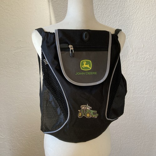 John Deere Rucksack Kordelzug mit Klappe schwarz Nylon 13" x 17" neu ohne Etikett - Bild 3 von 13