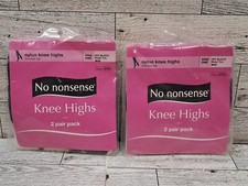 Lot 2 No Nonsense Nylon Knee Highs Comfort Top Off Black Sheer Toe 2 Ea One Sz