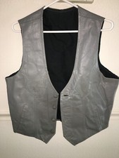 MENS VINTAGE GRAY LEATHER BIKER RODEO COWBOY WESTERN VEST LINED size 42" M S