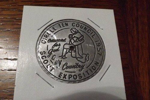 BOY SCOUT FOULARD DIAPOSITIVE 1957 ALUMINIUM CERCLE DIX COUNCIL EXPO ONWARD - Photo 1/2