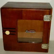 Antique Medical Cabinet Dark Brown Wood Apothecary Barber Sterilizer Box