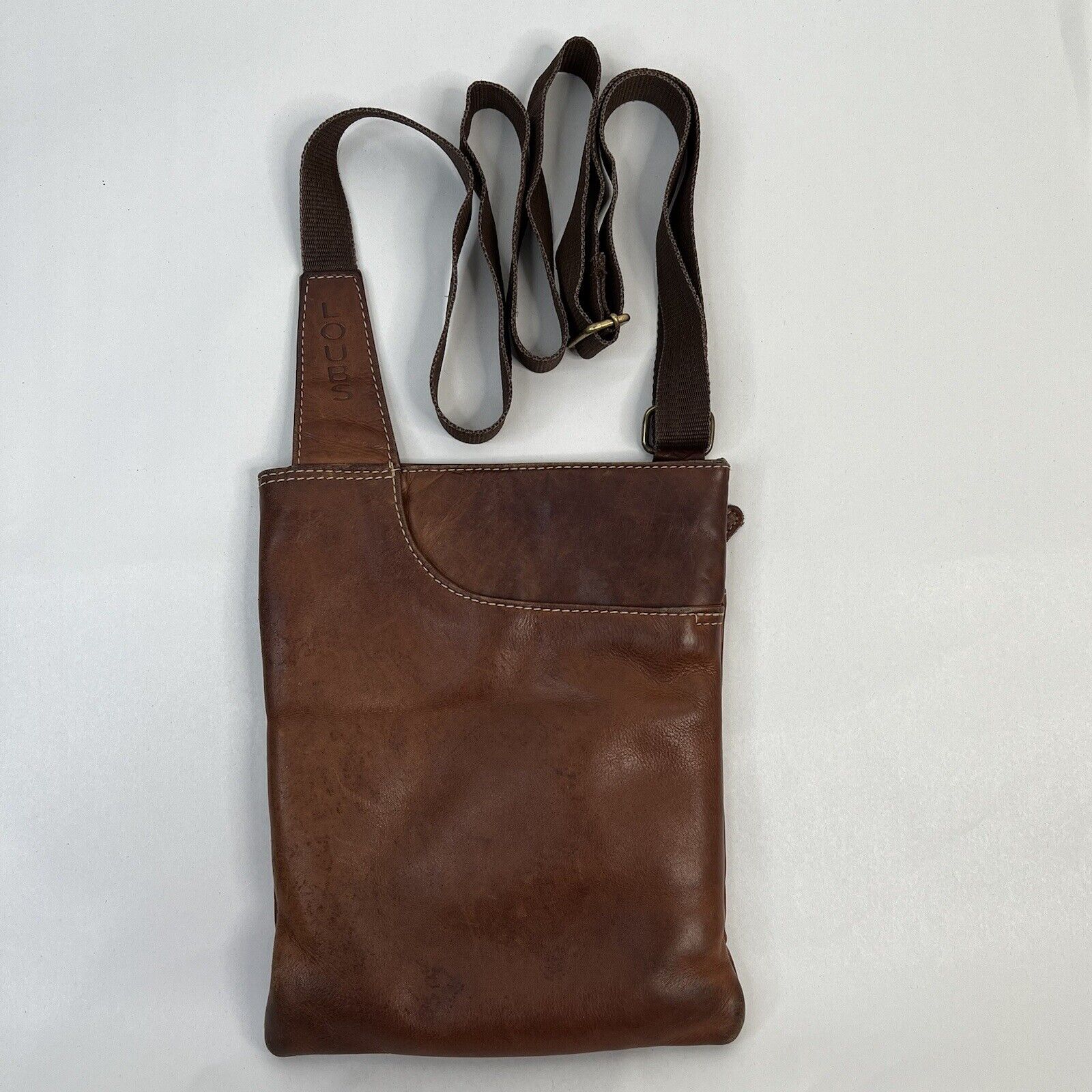 Loubs Leather Brown Distressed Crossbody Handbag … - image 3