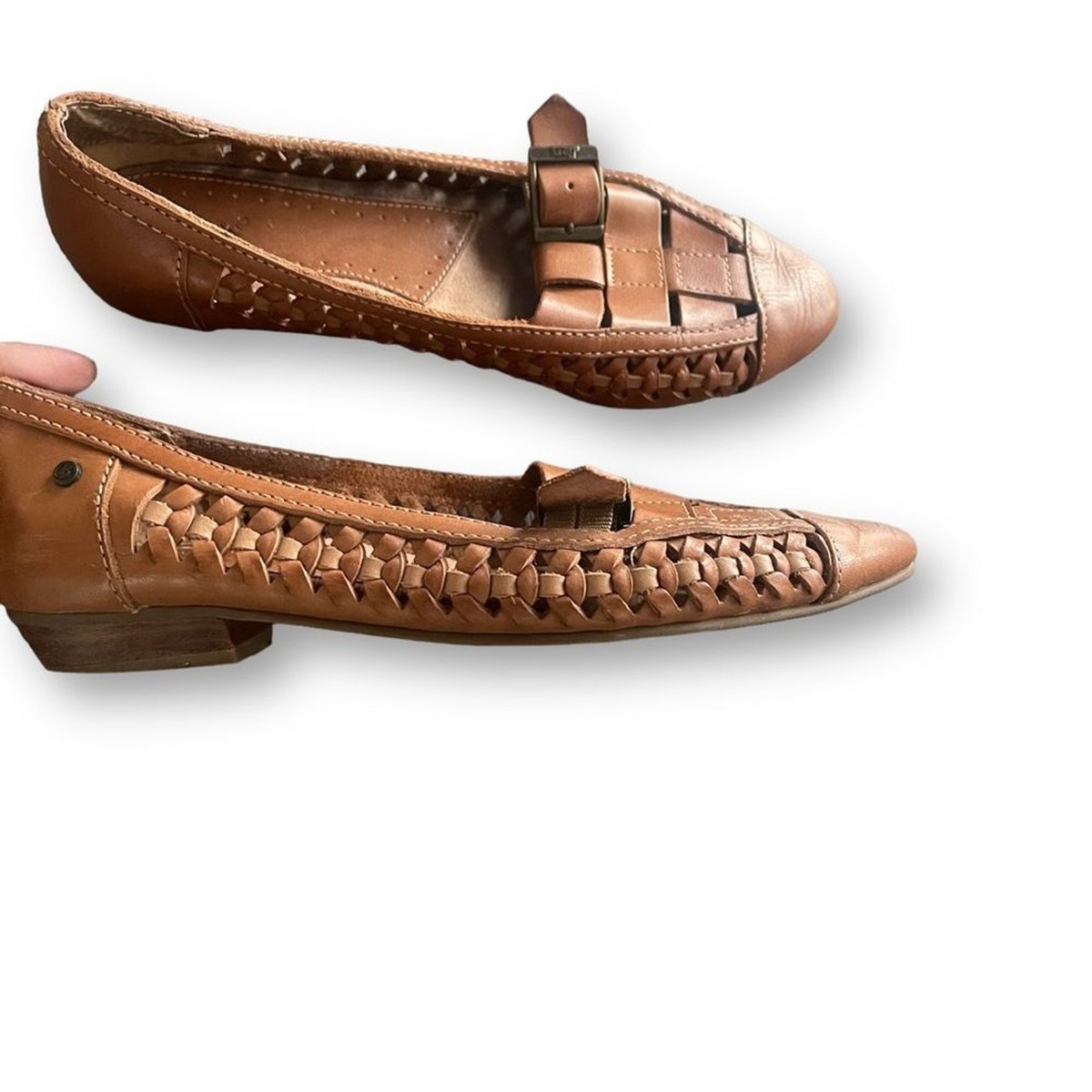 Bass Hayden Fawn Leather Woven Flats Women display picture 1