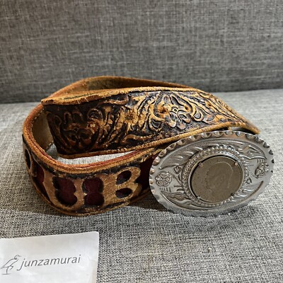 Hand-Tooled Brown Leather Belt with Concho s-l400.jpg main image 4