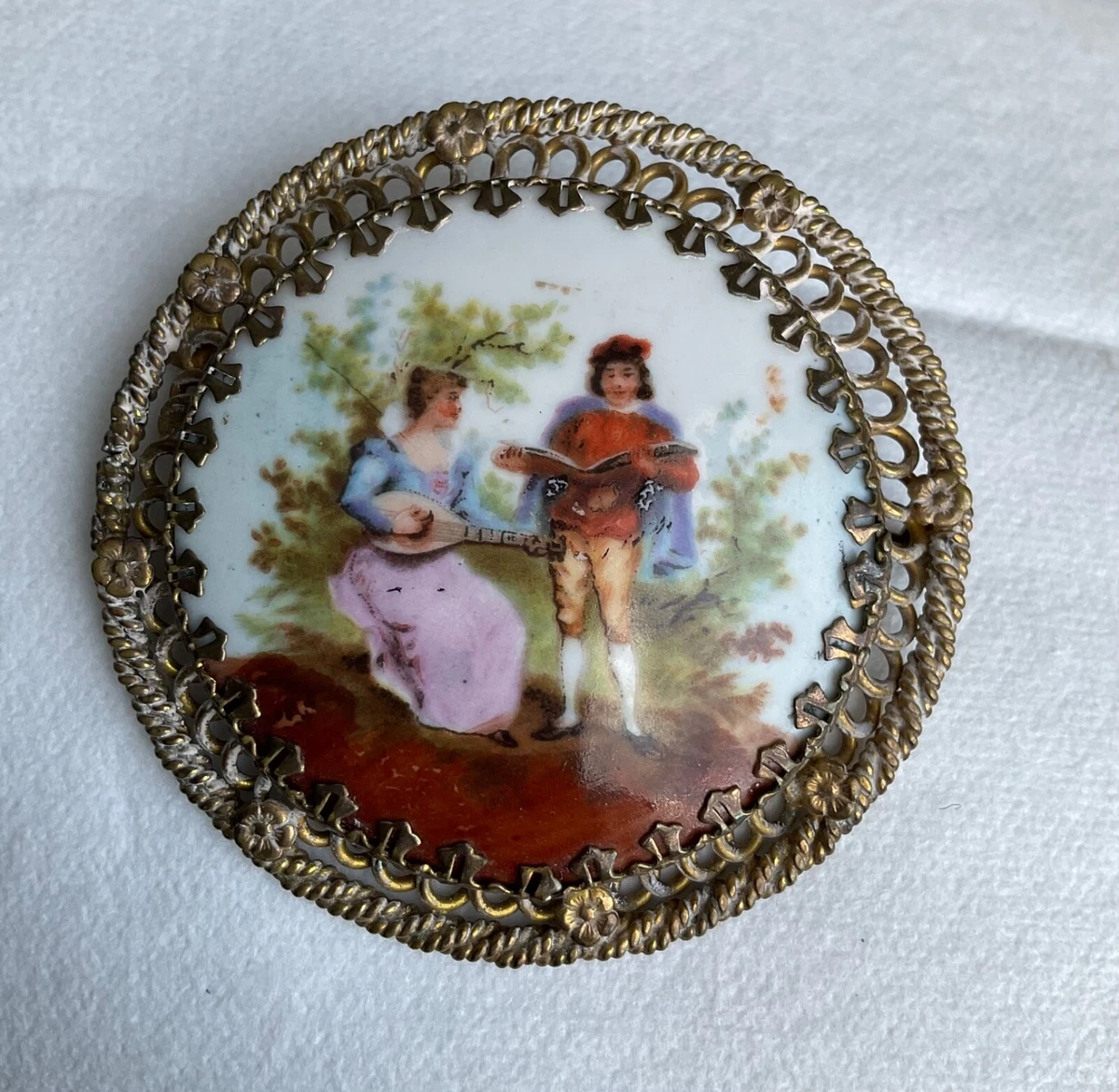 Vintage hand painted porcelain brooch clearance
