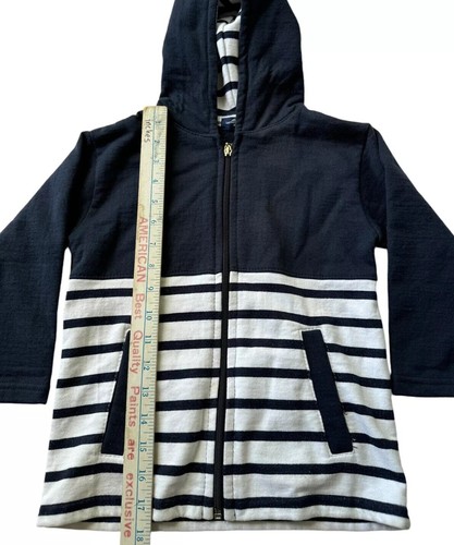 Les Trois Dauphins Toddler Hoodie Girls size 4 Navy Blue Striped Full Zip Cotton - Picture 11 of 12