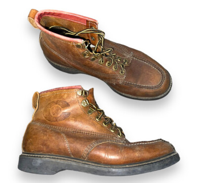 Vtg CHIPPEWA BOOTS Mock Toe Eye Lace-Up Brown Leather